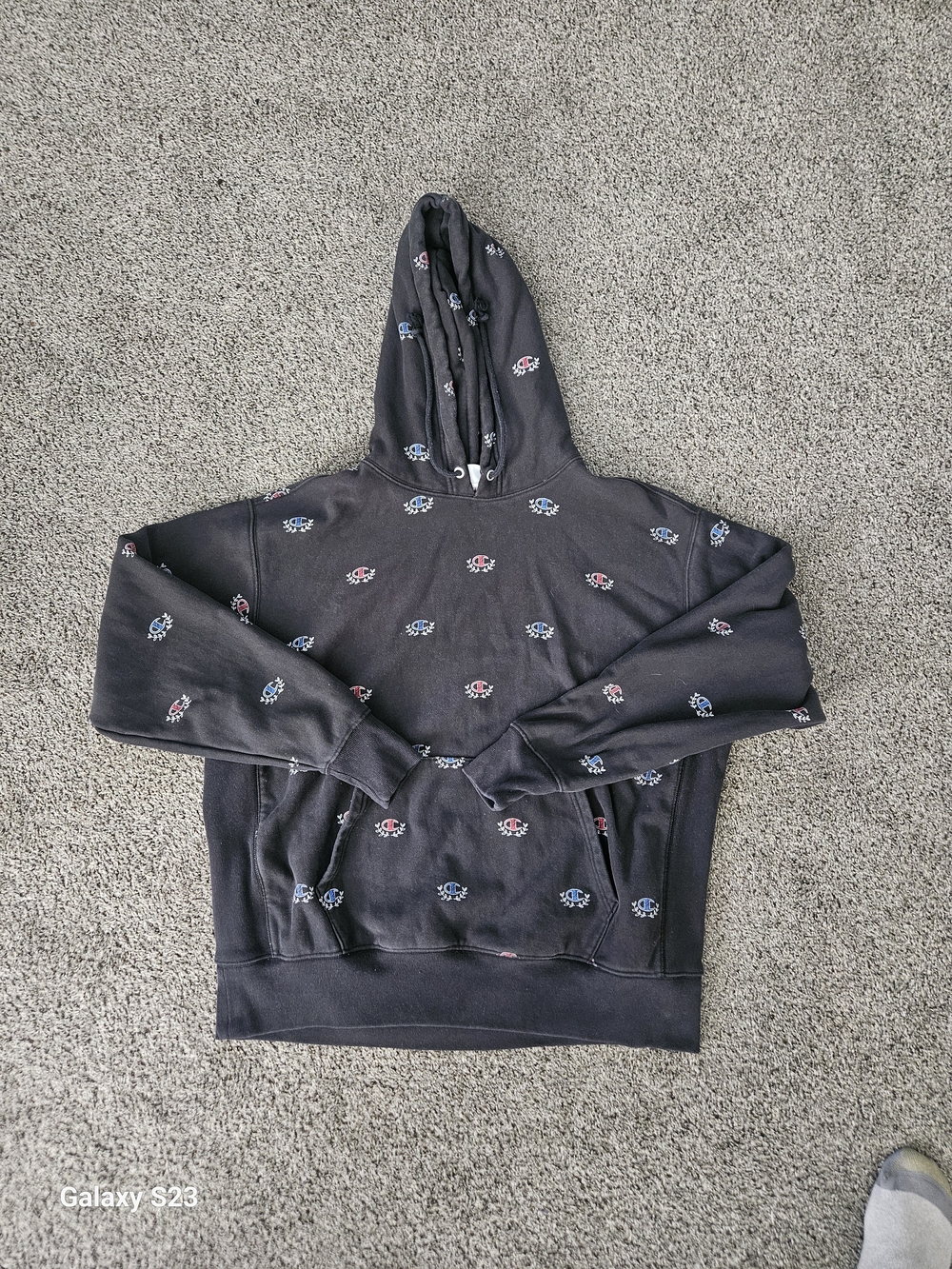 Champion Reverse Weave All Over Embroidered Logo Hoodie Black XL